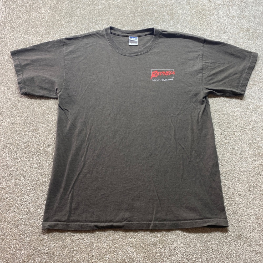 Gildan Shirt Mens‎ Large Brown Redneck Multi Tasking Graphic Tee Cotton